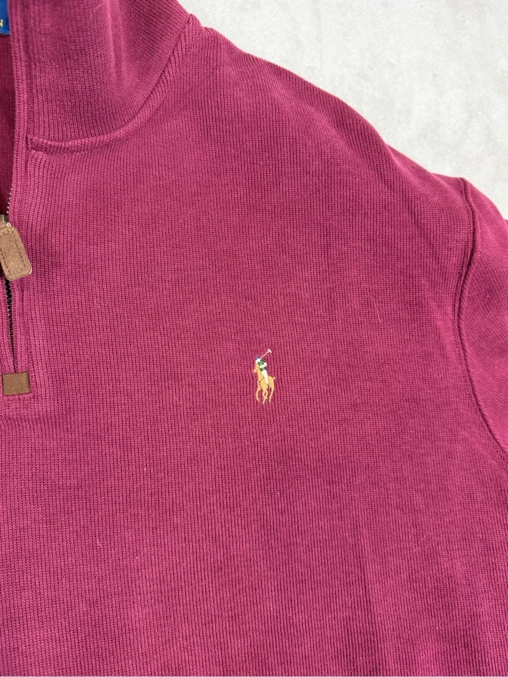 Polo Ralph Lauren XXL Classic Burgundy Quarter-Zip Pullover Ribbed Collar